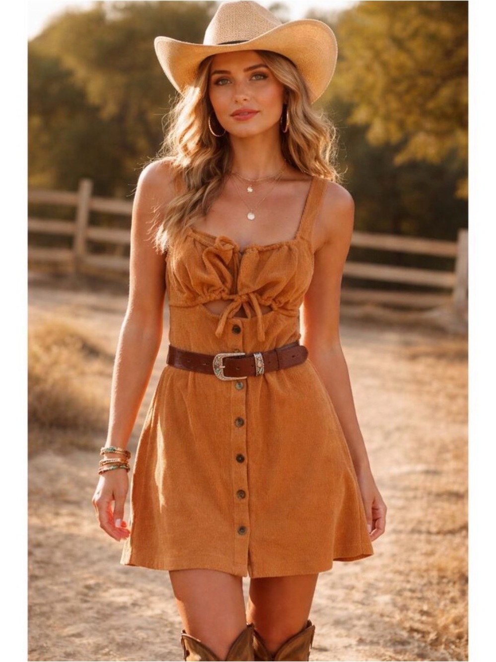 Free People Beach Orange Rust Cut Out Tie-Front Button Mini Ribbed Olivia Dress